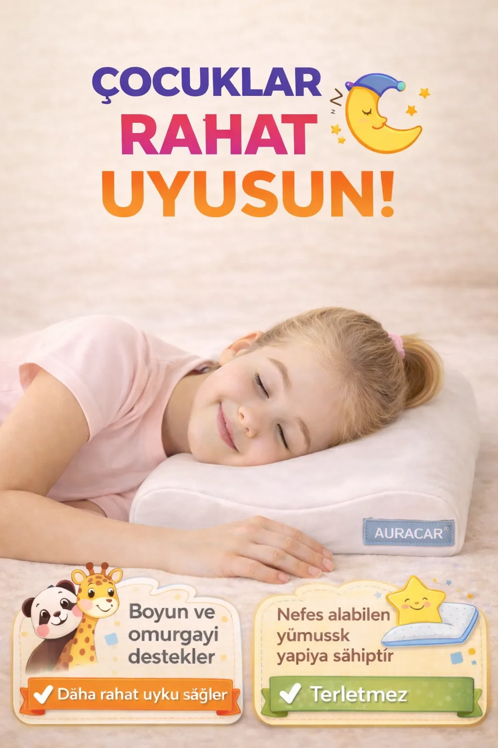 Kız Çocuk Ortopedik Visco Yastık 50x30 cm